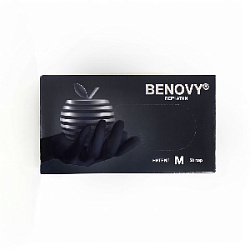 Перчатки BENOVY Nitrile MultiColor BS, перчатки нитриловые, черные, M, 50 пар. 3,5 гр.